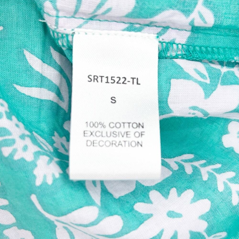 THML Teal Gray Lavender Floral Smocked Ruffle Sleeve Cotton Top Size Small - Picture 7 of 12
